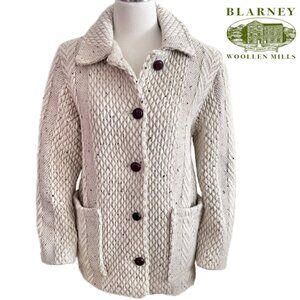 Blarney Woollen Mills Branigan Weavers Aran Sweater Coat Jacket (S) Rare Vintage